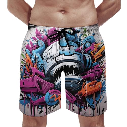 Colorful Graffiti Mens Swim Trunks Quick Dry Hawaii Bathing Suit Board Shorts with Mesh Lining-
