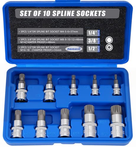 Jeu de 10 pièces douilles cannelées M4 - M18 Jeu d'embouts Torx - Jeu de douilles Triple Square avec étui de rangement