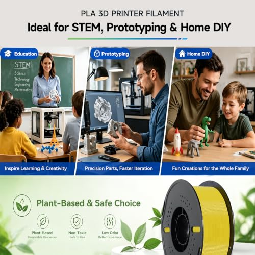 Image of Kingroon PLA 3D Printer Filament, Dimensional Accuracy + /- 0.02 mm, 1 kg Spool(2.2lbs), 1.75 mm,Yellow