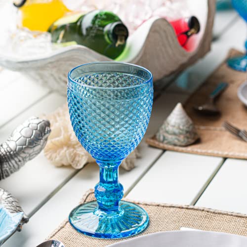 Yungala Blue Wine Glasses Set Of 4 Blue Goblets- Bright Aqua Wine Glasses- Dishwasher Safe, Blue Glassware For Pop Of Color #TOP6