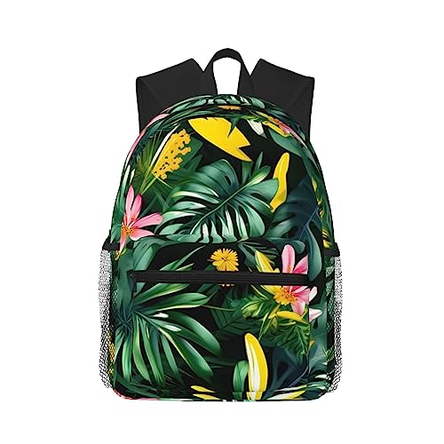 Sac à dos motif feuilles tropicales avec fleurs noir Taille Unique pour homme femme