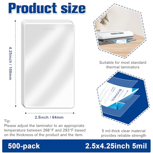 Image of 500 Pack 5mil 2.5 inchx4.2 inch Thermal Laminating Pouches Badge Laminate Pouches Clear Laminated Luggage Tags Printable Laminator Pouches for Business Permits Cards (500, 2.5 inch x 4.2 inch-5mil-with Holes)