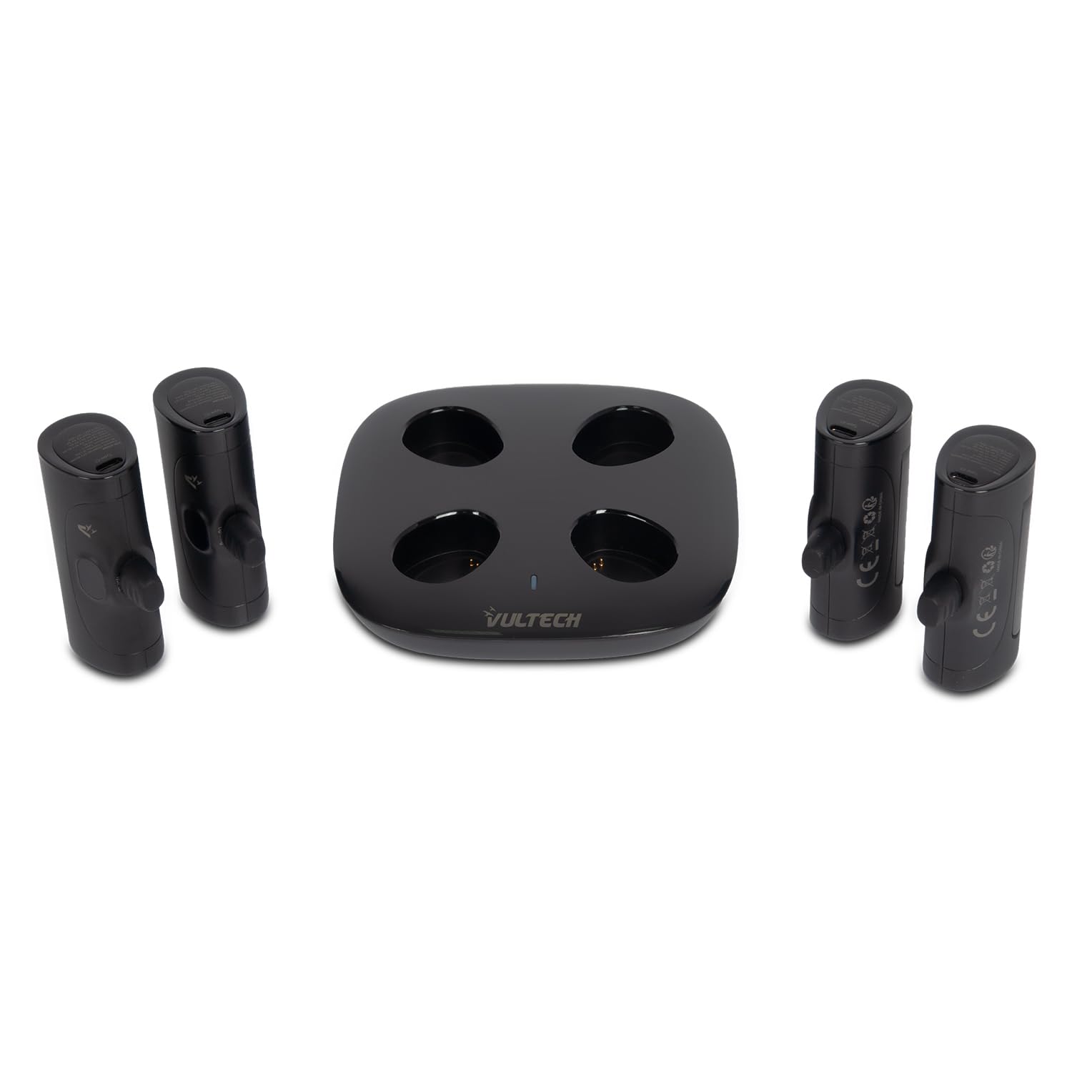VulTech VPB-ST5BK-4 Kit Stazione di Ricarica con 4 Mini Powerbank 5000mAh – Ultra Compatti con Display LED – Connettori Type-C e Lightning – Ricarica Rapida PD 20W – Protezione Sovraccarico – Nero