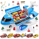 CUTE STONE Toy Airplane with Lights & Sounds, Friction Powered Plane Toy with Mini Cars for Kids, Great Gift for Boys and Girls
