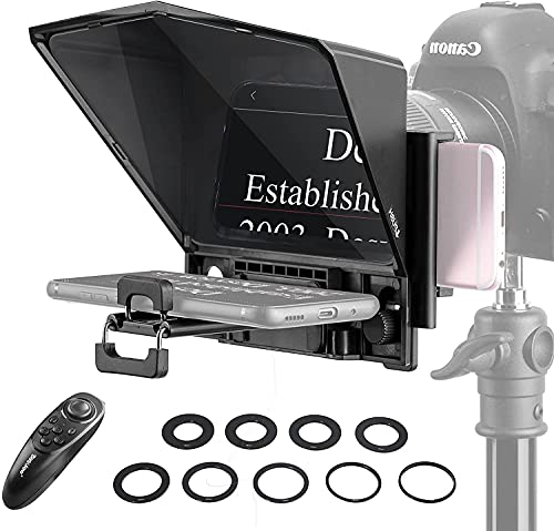 Image of Desview Authorized T2 Teleprompter For Smartphone Tablet Dslr Camera With Remote Control & Lens Adapter Rings /Beam Splitter 70 /30 Glass - Black