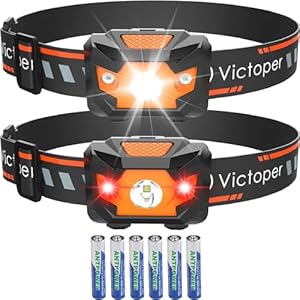 Victoper Headlamp 2 Pack, 4 Modes Red Light Head Lamp Battery Powered, Hardhat Mechanic Waterproof Headlamps Flashlight, LED Head Lamps for Adults, Kids, Camping, Running, Hiking, Outdoor, Fishing
