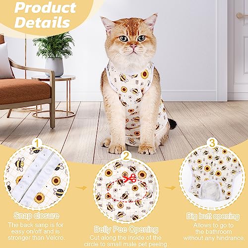 Image of Cat Surgery Recovery Suit Cats Surgical Onesie After Surgery Female Male Cat Post Spay Neuter Bodysuit Anti-Licking Wounds Cat Cone Alternative Yellow Bee /M