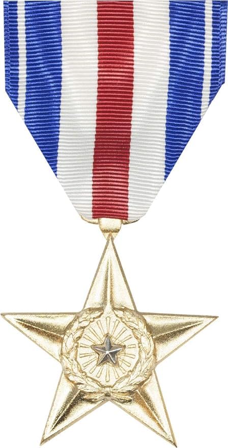 FOTN US Silver Star Full Size Medal Souvenir Badge - The American Commendation Star Silver Star Military Medal, Black