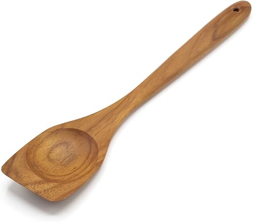FAAY Picador de mano derecha, cuchara de madera, espátula, utensilios de carne molida para romper hechos de madera de teca de alta resistencia a la