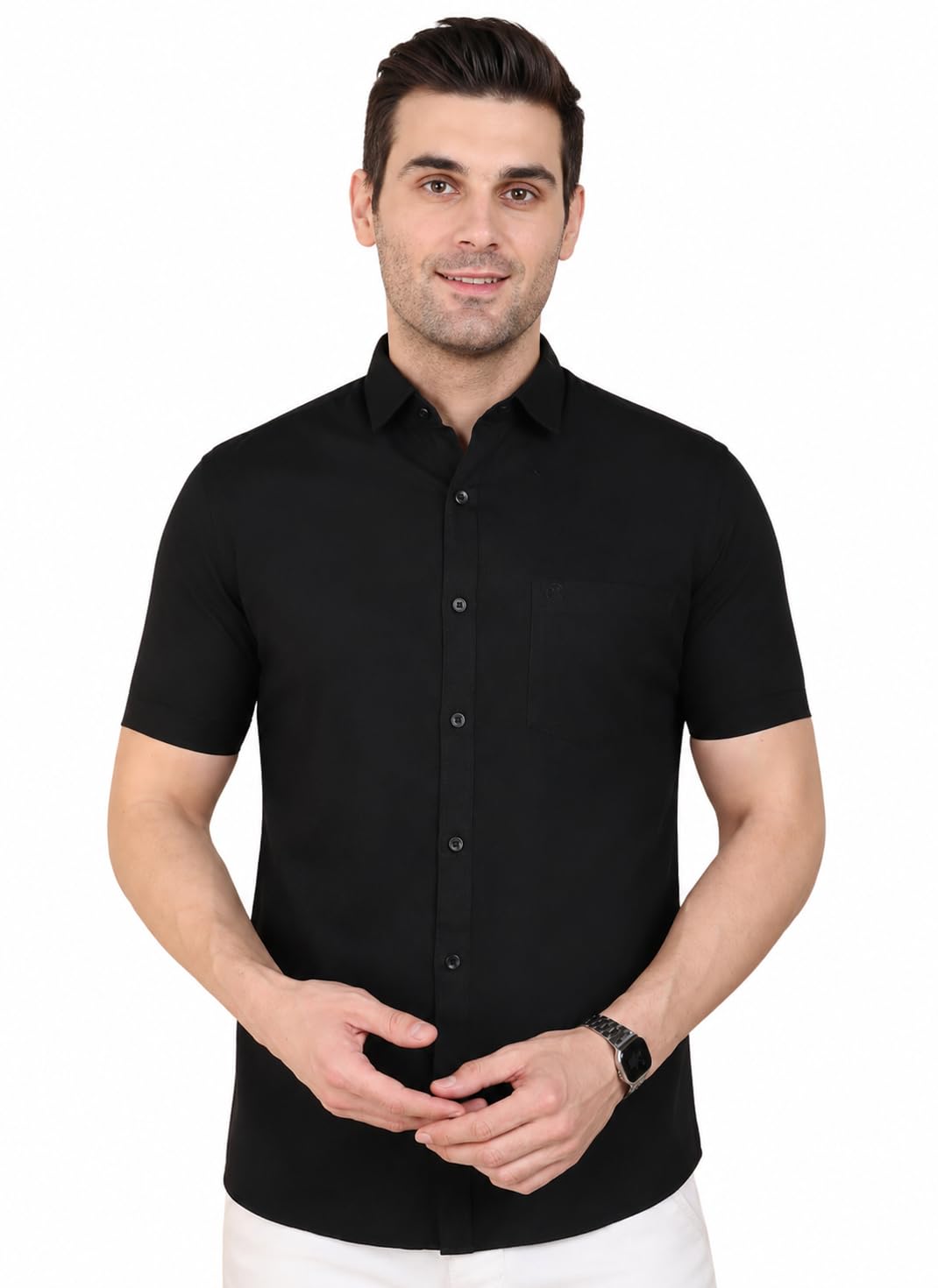Men's Khadie Cotton Half Sleeves Plain Solid Casual Shirt-picture-33