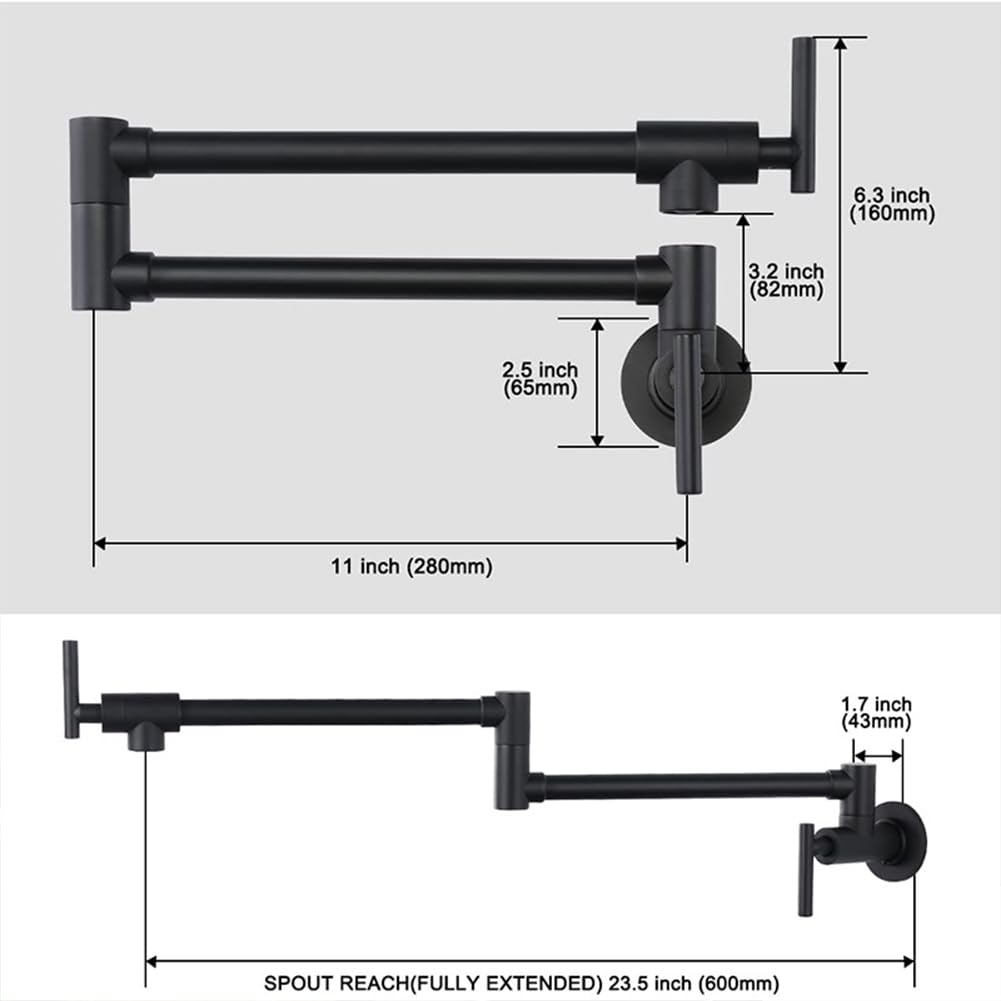Grifo Cocina De Pared Grifo Cocina Fregadero, Solo Agua Fría, Llenado De Ollas, Latón Doble Mango Giratorio A 360° Plegable Griferia De Cocina, Cepillado