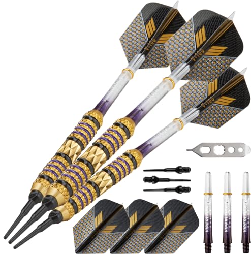 Viper Wizard Soft Tip Darts, Brass Alloy Barrels with Diamond-Cut Etchings and Knurled Rings, Purple/Black, 18-Grams