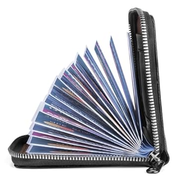 flintronic Porta Carte di Credito, RFID Blocco Porta Carte Credito Portafoglio, Cerniera Portafoglio Porta Carta Credito, Pelle Piccolo Portafogli 42 slot, per Donna e Uomo