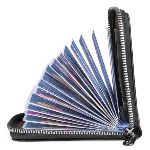 Immagine prodotto: flintronic Porta Carte di Credito, RFID Blocco Porta Carte Credito Portafoglio, Cerniera Portafoglio Porta Carta Credito, Pelle Piccolo Portafogli 42 slot, per Donna e Uomo