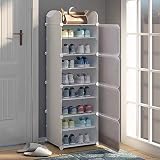YULEYU Schuhregal mit Tür, 8 Fächer, erweiterbarer Standschuhschrank für Schuhe, Stiefel, Hausschuhe (weiß)