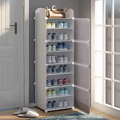 YULEYU Zapatero con Puerta, 8 Compartimentos, Ampliable Zapatero para Zapatos, Botas, Zapatillas (Blanco), YL-XG18-01