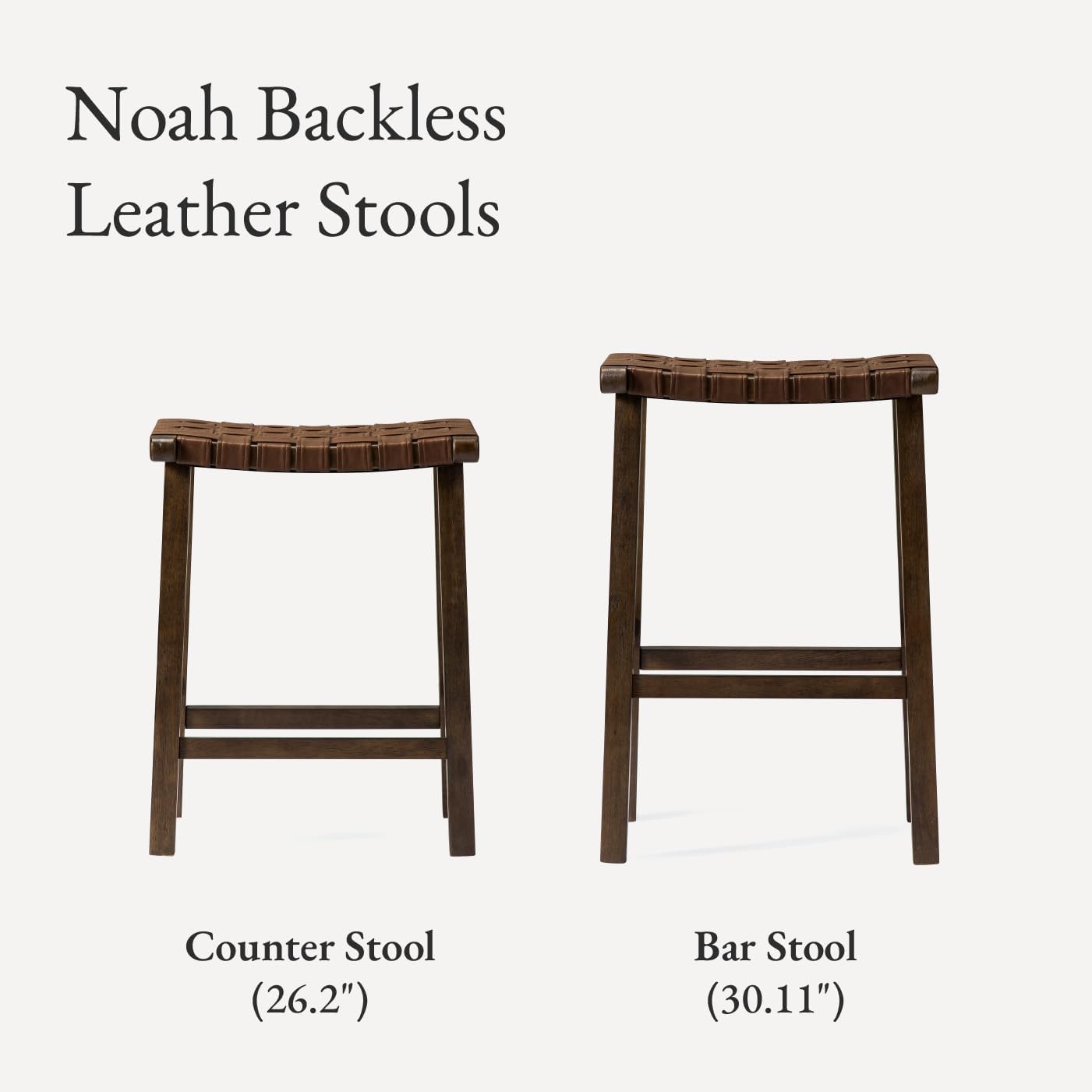 Maven Lane 26" Noah Backless Counter Stool - Modern Solid Wood Counter Height Chair with Artisan Woven Brown Finish and Brown Faux Leather Barstools for Kitchen Island, Dining Area
