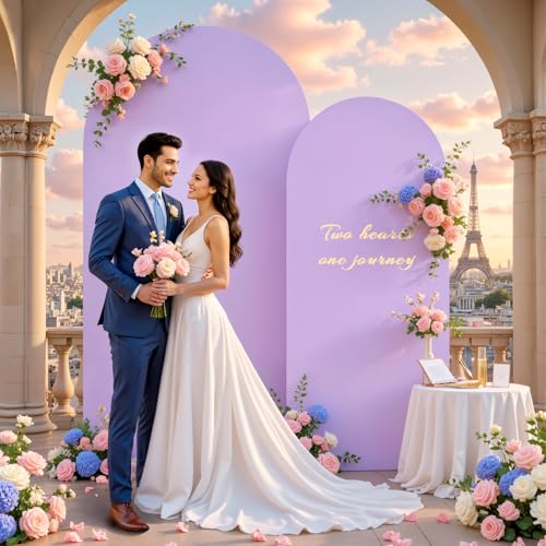 Image of Pink Purple Arch Backdrop Cover for Wedding, 7.2FT 6FT Set of 2 Stretchy Spandex Fitted Arch Stand Cover for Baby Shower, Birthday Party Decor, Chiara Backdrop Cover with Double-Sided Design