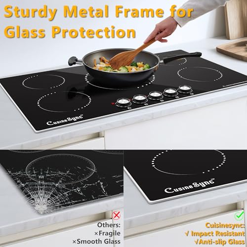 Image of 36 Inch Induction Cooktop, Cusinesync 5 Burner Electric Stove Top 220-240V Hardwired, Built in Induction Stove with Knob Control, 9 Power Levels, 9200W Ceramic Glass Surface for Magnetic Cookware