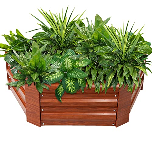 Sunnydaze 40.5-Inch Hexagon Steel Raised Garden Bed - Outdoor Raised Planter for Plants, Vegetables, and Flowers - Woodgrain