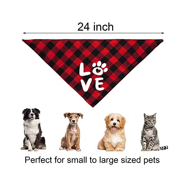 Jotfa valentine's day dog bandana costumes, valentines love headband buffalo plaid dog valentines bandanas for small medium large dogs - image 5