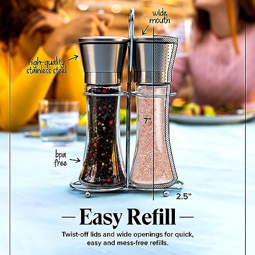 Image of Yancorp Salt and Pepper Grinder, 13 cm Tall, Glass Body with Stainless Steel Lid, Adjustable Coarseness Manual Spice Mill