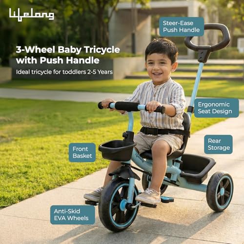 Image of Lifelong Trike Cycle for Kids 2-5 Years - Tricycles for Boy & Girl - Baby - Bicycle for Kids - 3 EVA Wheels, & Basket for Toys -Durable Tricycle 30 kg Capacity(Blue /Black)