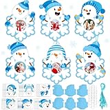 Juego de 30 adornos de fotos de muñeco de nieve de invierno para niños, marco de fotos de copo de nieve, adornos colgantes de Navidad para manualidades, actividades en el hogar, Navidad, vacaciones