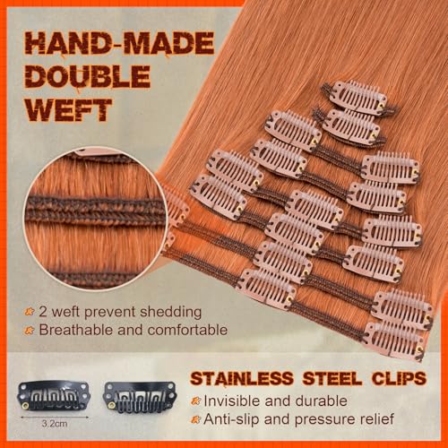 Image of Benehair Clip on Hair Extensions Real Human Hair Auburn Hair Extensions Clip in Human Hair 14inch Long Straight Remy Natural Full Head 8pcs Real Hair Extensions for Women #33 Dark Auburn