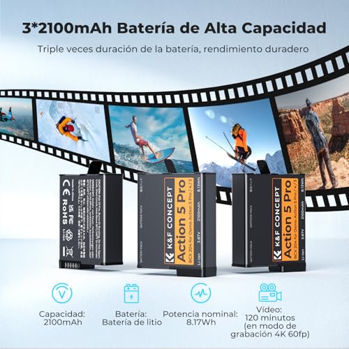 Miniatura 2 de K F Concept Osmo Action 6, Osmo 360 Batería 3x2100mah Y Cargador