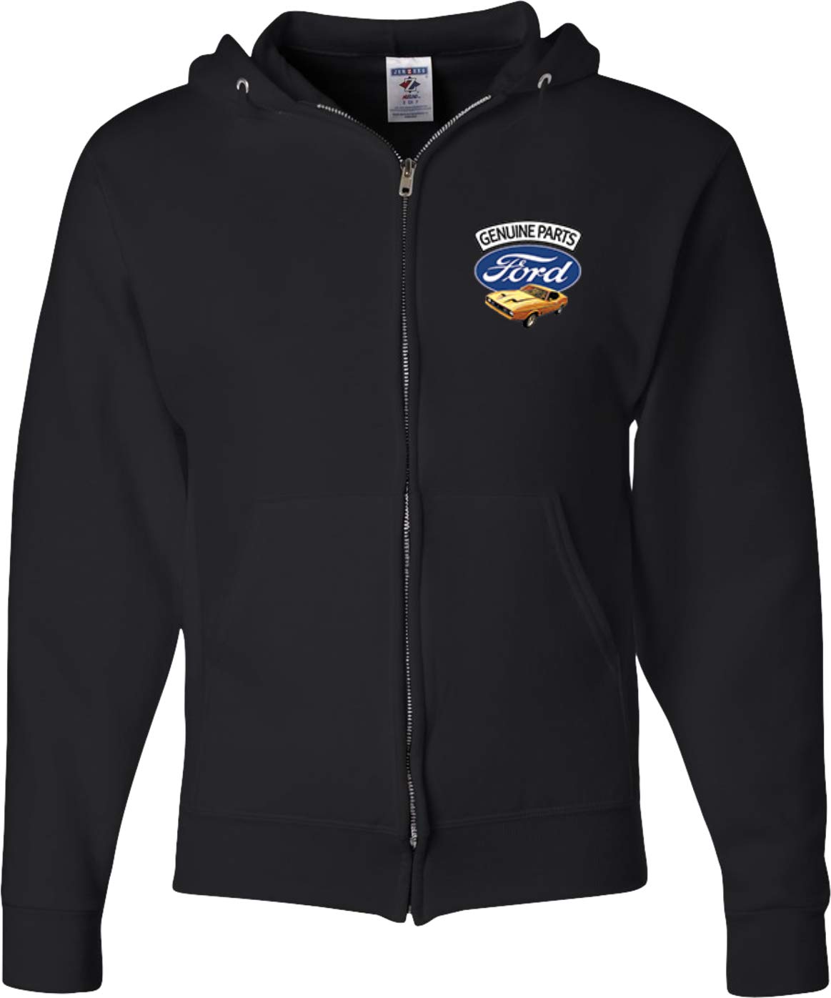 Ford Mustang Genuine Parts Pocket Print Full Zip Hoodie, Black Large