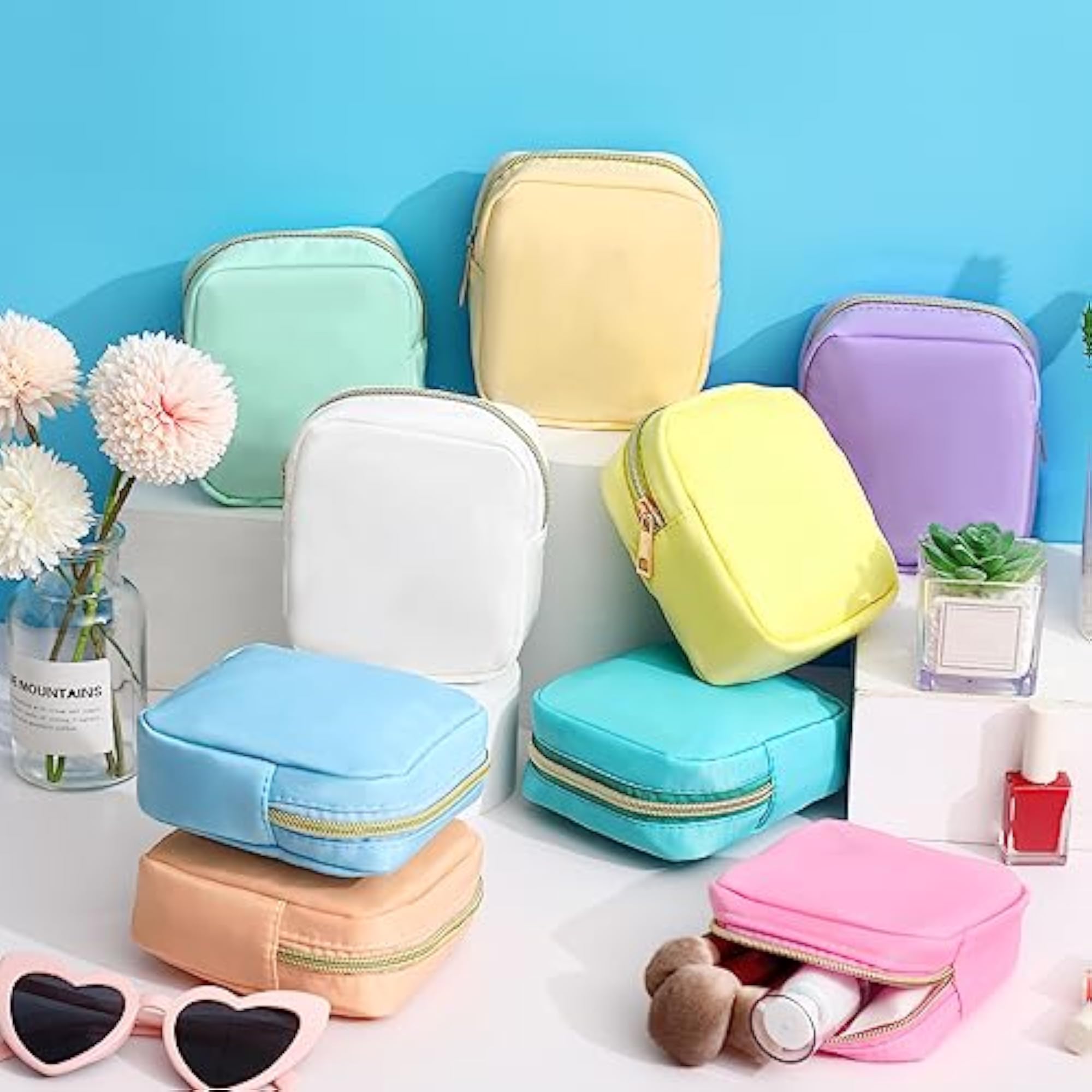 9 Pcs Mini Nylon Makeup Bag Set, Waterproof Organizer