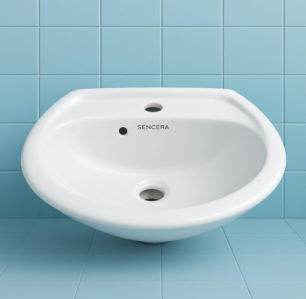 Ceramic Wall Mounted Wash Basin 18x13 Inch (Model: Round) – Compact Corner Sink for Bathroom, Powder Room & Balcony | Glossy White Finish | 8 kg