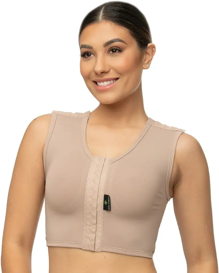 Sutiã Pós-Cirúrgico Mamoplastia, Alça Regata, Tecido Bioestimulante, Fecho Frontal, Opta Corpus, Registro ANVISA