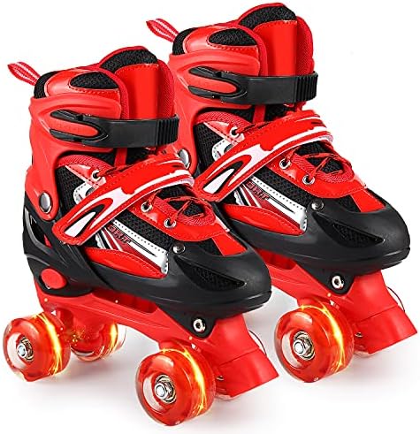 Perzcare Roller Skates for Girls/Boys, Kids Roller Skates for Children Outdoor Indoor Adjustable 4 Sizes with Light Up Wheels