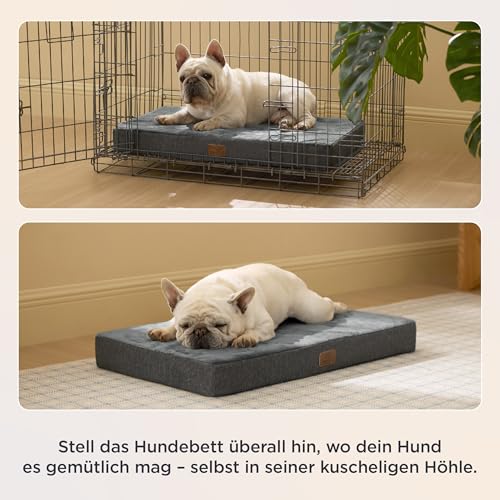 BEDSURE orthopädisches Hundekissen mittelgroße Hunde - 74x46x8cm waschbares Hundebett mit 2 in 1 Memoryschaum, kuscheliges Hundematte Hundematratze, dunkelgrau