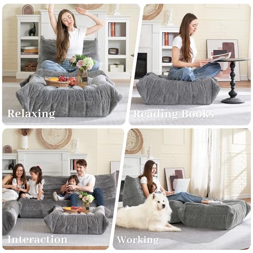 Image of HABUTWAY Bean Bag Ottoman,Memory Foam Foot Rest,Ottoman,Light Grey | Fireside Chair Ottoman,Memory Foam Lazy Bean Bag Sofa for Living Room,Bedroom,Dorm,Office