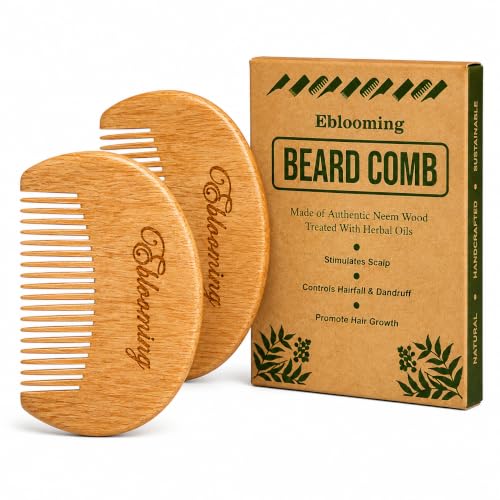 Image of Neem Wooden Beard Comb | Wooden Beard & Moustache Comb for Men | Fine Tooth Pocket Beard Comb | Smooth Rounded Teeth for Beard Grooming & Styling | Travel Friendly | 2 Piece