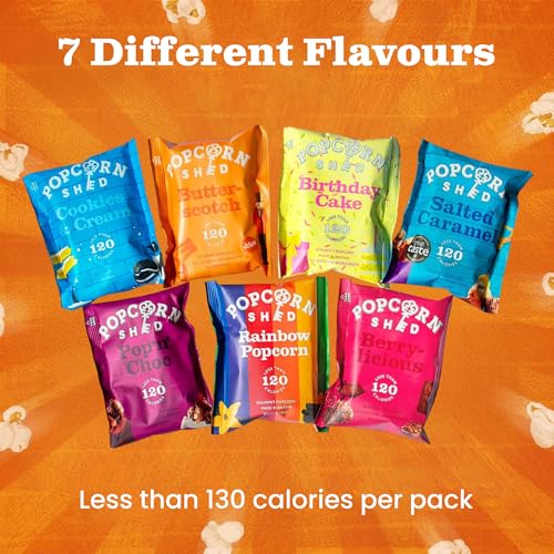 Popcorn Shed Feier Gourmet Popcorn Probierpaket, Natürliche Snacks, Das Perfekte Popcorn Geschenk, Perfekt für Filmabende (7 Beutel)