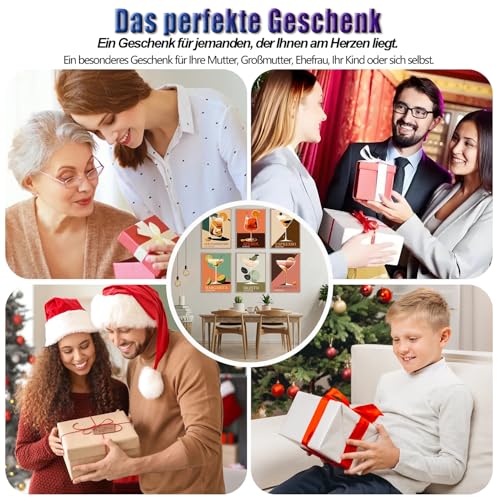 Bastel Deko 6 Stück Cocktail Diamond Painting Set, DIY Diamond Painting Erwachsene - 5D Diamant Painting Bilder Basteln Erwachsene Geeignet als Geschenk zur Entspannung und als Wanddeko 20x30 cm
