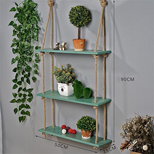 JUN-Estantería de flores DIY Rack de Almacenamiento/montado en la Pared tablilla Colgante de Pared/Madera Estante con Cuerda de cáñamo para la Sala de Estar Soporte de la Flor