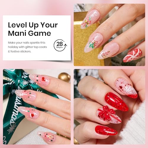 Image of Beetles Glitter Gel Top Coat Set, 6Pcs 10ml Sparkle Glitter Cat Eye Top Coat Gel Nail Polish No Wipe Long Lasting Soak Off U V LED Manicure Salon DIY Gifts for Women
