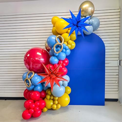 Image of Red Blue Yellow Balloon Arch Kit, 120 Pcs Carnival Circus Balloon Garland Kit, Red Metallic Blue Gold Balloon with Explosion Star Foil Balloons for Kids Birthday Carnival Theme Party Decorations