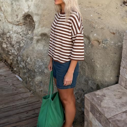Image of Women Knitted Crop Cardigan Shirt Short Sleeve Button Down Ribbed Knit Crop Top Y2k Girls Outwear Top Tee Shirt