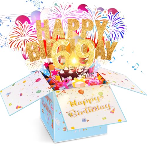 Tnvee 69TH Birthday Cards with Lights & Music & Candle,