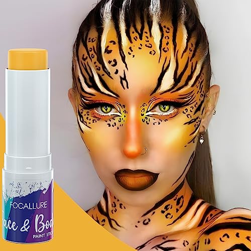 FOCALLURE Face Body Paint Stick,Eye Black Stick for Sports,Face Painting Kit Professional Hypoallergenic Foundation Makeup for Halloween Cosplay SFX Costume Party,Yellow Lantern - Image 4