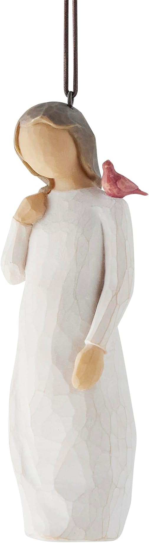 Willow Tree Messenger Ornament, Red Cardinal on Figure’s Shoulder, Bringing Comfort and Love from Afar, A Reminder That Those we Love are Always with us, Sculpted Hand-Painted Ornament