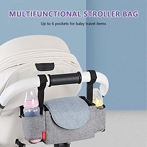 Organizador de carrinho com porta-copos - Saco de armazenamento de carrinho de bebê - 2 porta-copos