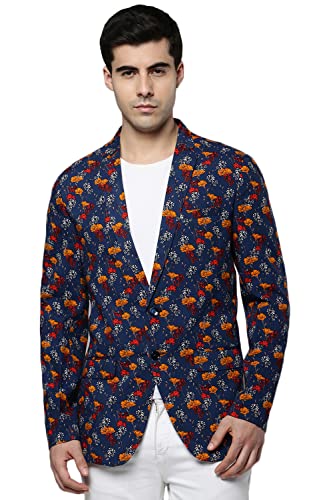 Image of SHOWOFFFF Men Printed Front-Open Casual Blazer | Notched Lapel Full Sleeves Cotton Blazer for Mens | Slim Fit Regular Length Blazer for Men's