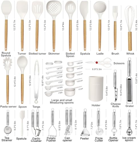 Cooking Utensils Set- 35 PCs Kitchen Utensils with Grater,Tongs, Spoon Spatula &Turner Made of Heat Resistant Food Grade Silicone and Wooden Handles Kitchen Gadgets Tools Set for Cookware by BESTZMWK - Image 2